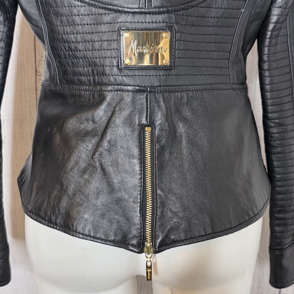 Marciano Black Leather Moto Jacket Gold Hardware Leopard Lining, sz Large - Picture 7 of 9
